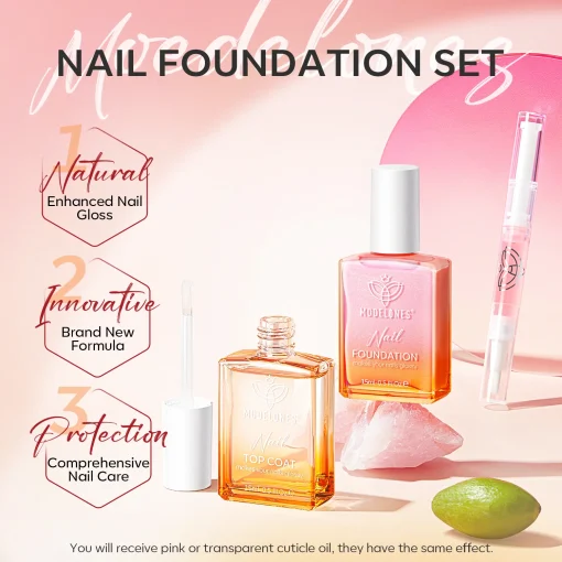 Nail Foundation with Top Coat & Cuticle Oil - Sparkle Pink - Image 2