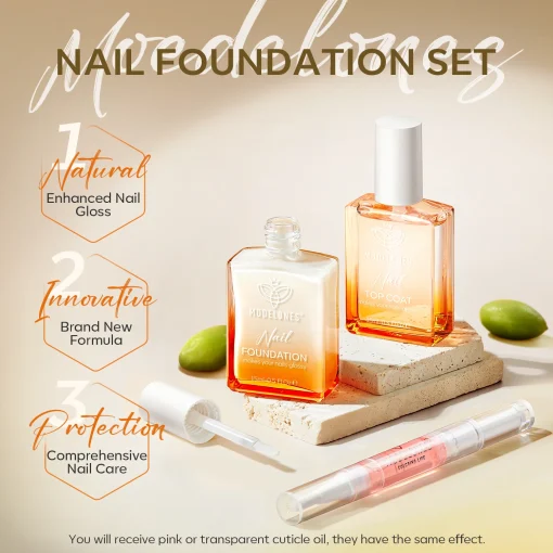 Nail Foundation with Top Coat & Cuticle Oil - Pearl White - Image 2